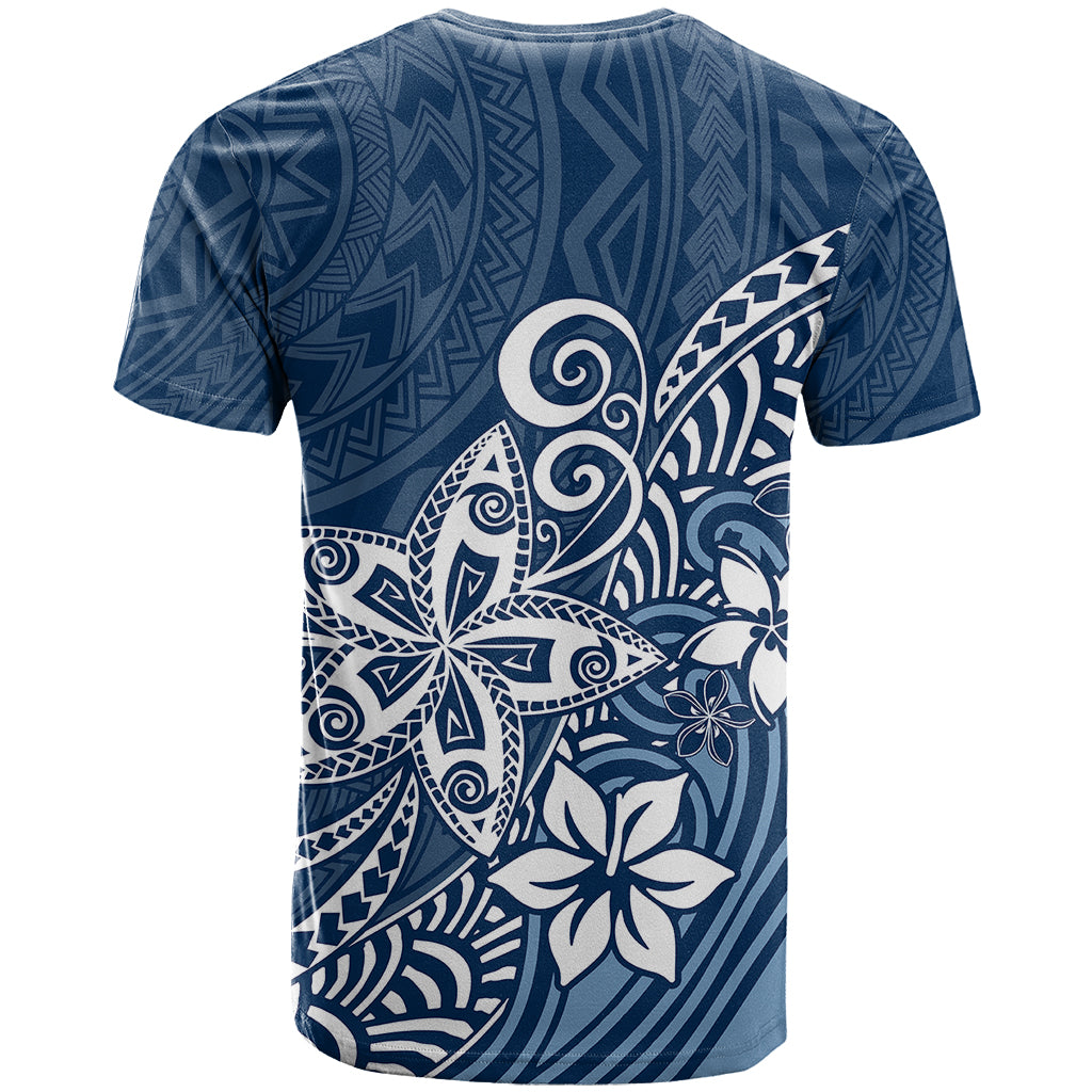 Polynesia T-Shirt Plumeria Blue Curves Graphic Tee
