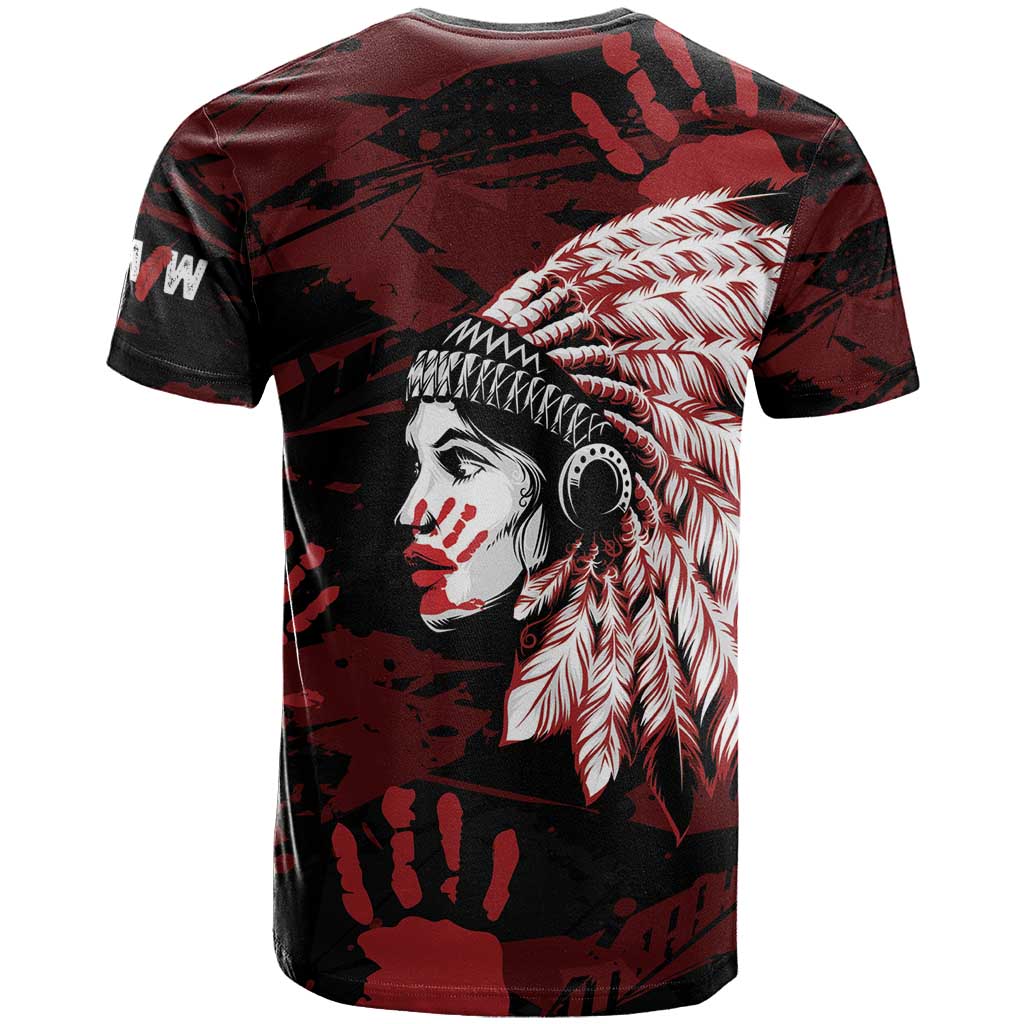 Native American MMIW T-Shirt Red Handprint Grunge Style Graphic Tee