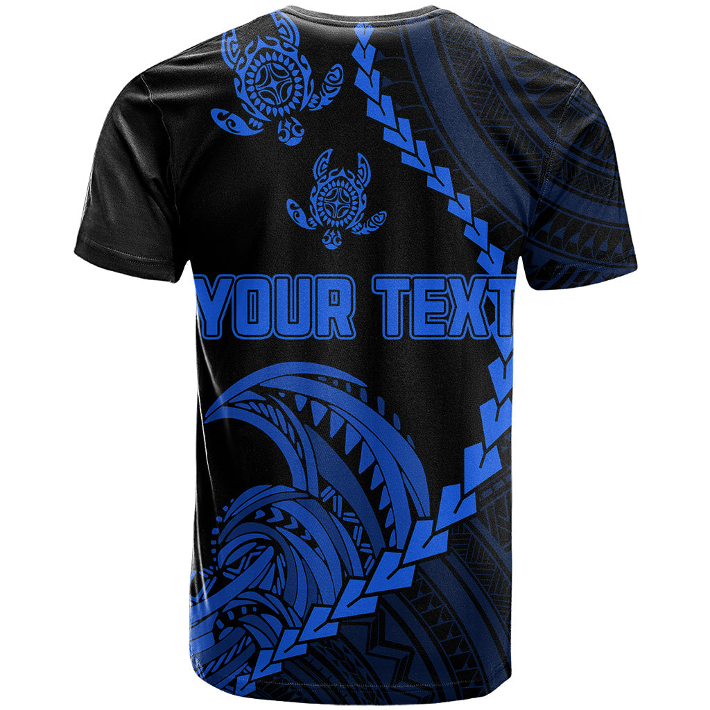 Personalised Guam T-Shirt Tribal Turtles Curves Style - Blue Graphic Tee