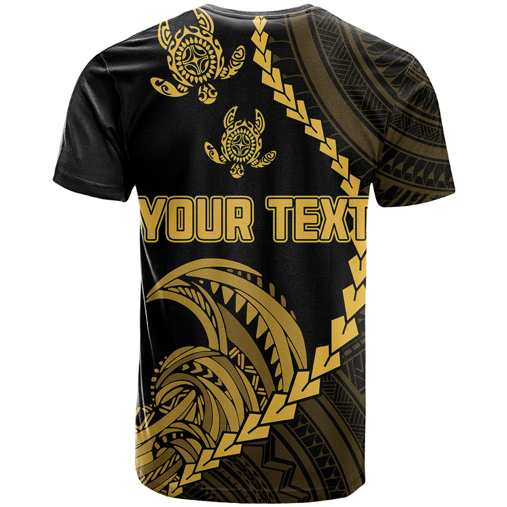 Personalised Guam T-Shirt Tribal Turtles Curves Style - Gold Graphic Tee