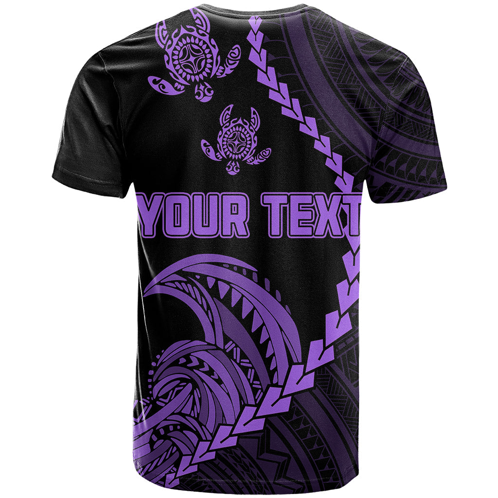Personalised Guam T-Shirt Tribal Turtles Curves Style - Purple Graphic Tee