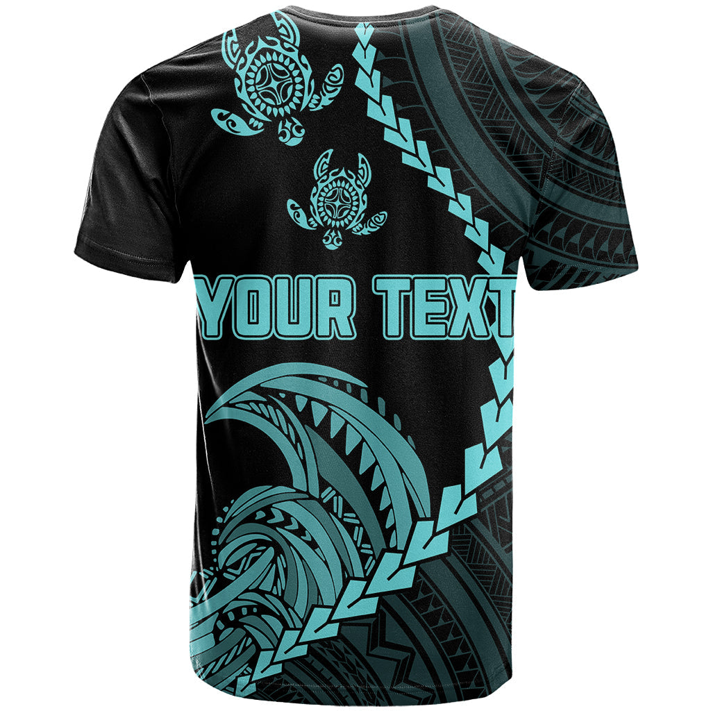 Personalised Guam T-Shirt Tribal Turtles Curves Style - Turquoise Graphic Tee