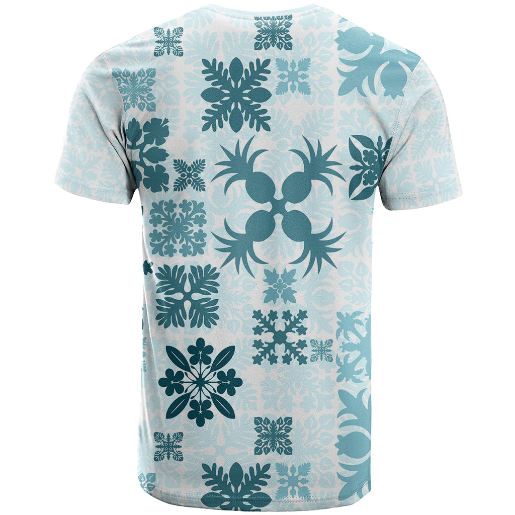 Vintage Hawaii T-Shirt Hawaiian Quilt Kapa Mismatch Teal Graphic Tee