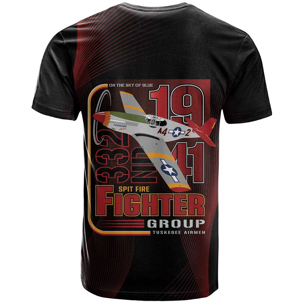 Tuskegee Airmen 332nd Spit Fire T-Shirt On The Blue Sky Graphic Tee