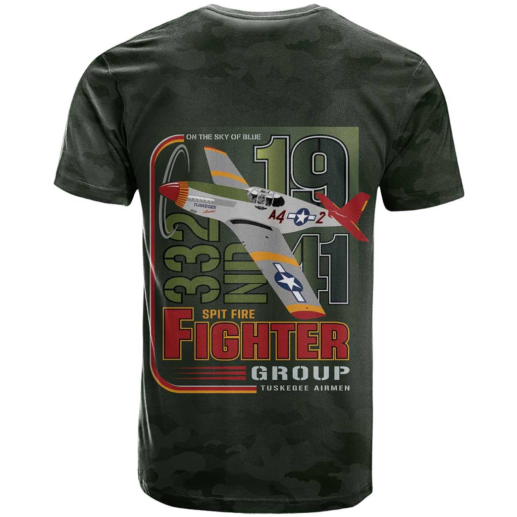 Tuskegee Airmen 332nd Spit Fire T-Shirt Camo Moss Green Graphic Tee