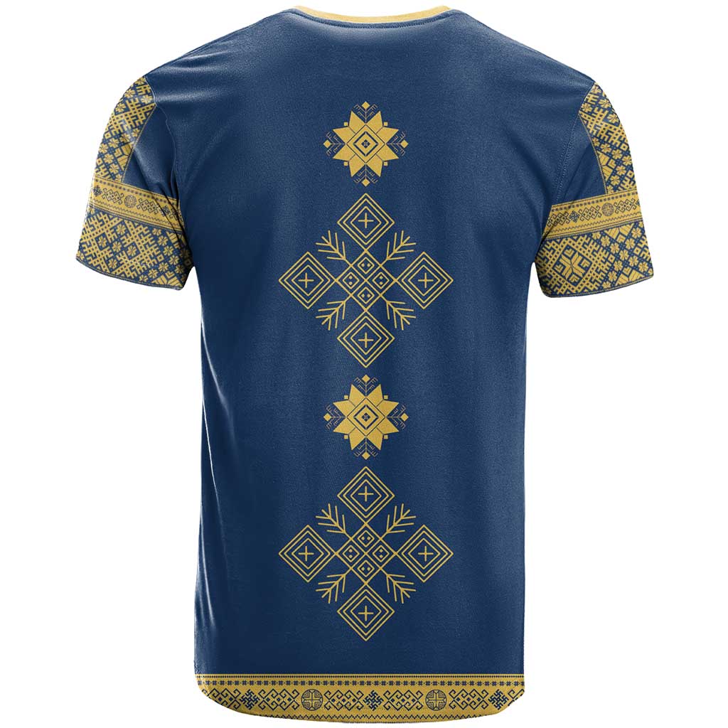 Latvia Jani Midsummer T-Shirt Blue Gold Latvijas Auseklis Graphic Tee