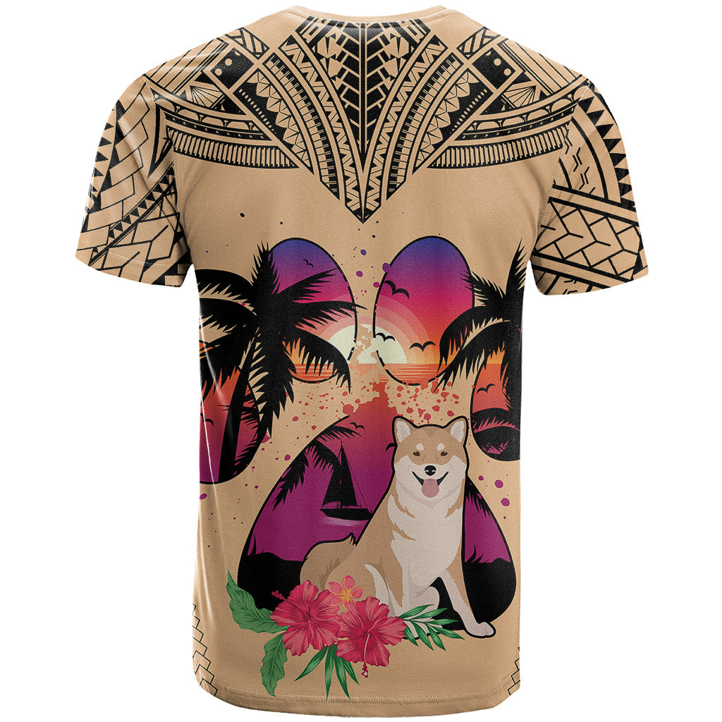 Polynesian T-Shirt Dog Lover With Shiba Inu - Sunset At The Beach Graphic Tee