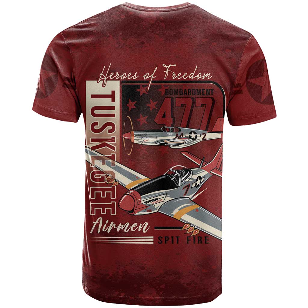 Tuskegee Airmen Spit Fire 477th T-Shirt Crimson Grunge Graphic Tee