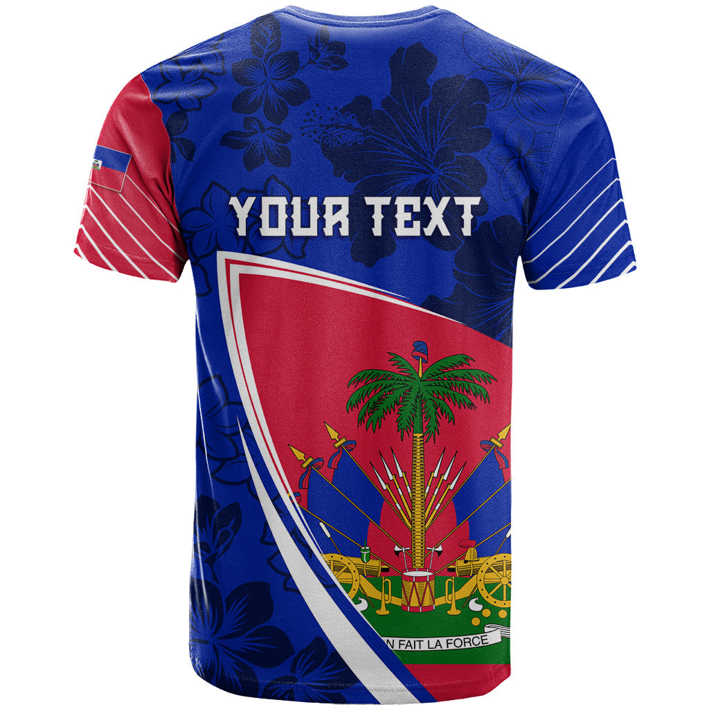 Personalised Haiti Independence Anniversary T-Shirt Mix Hibiscus - Flag Color Graphic Tee