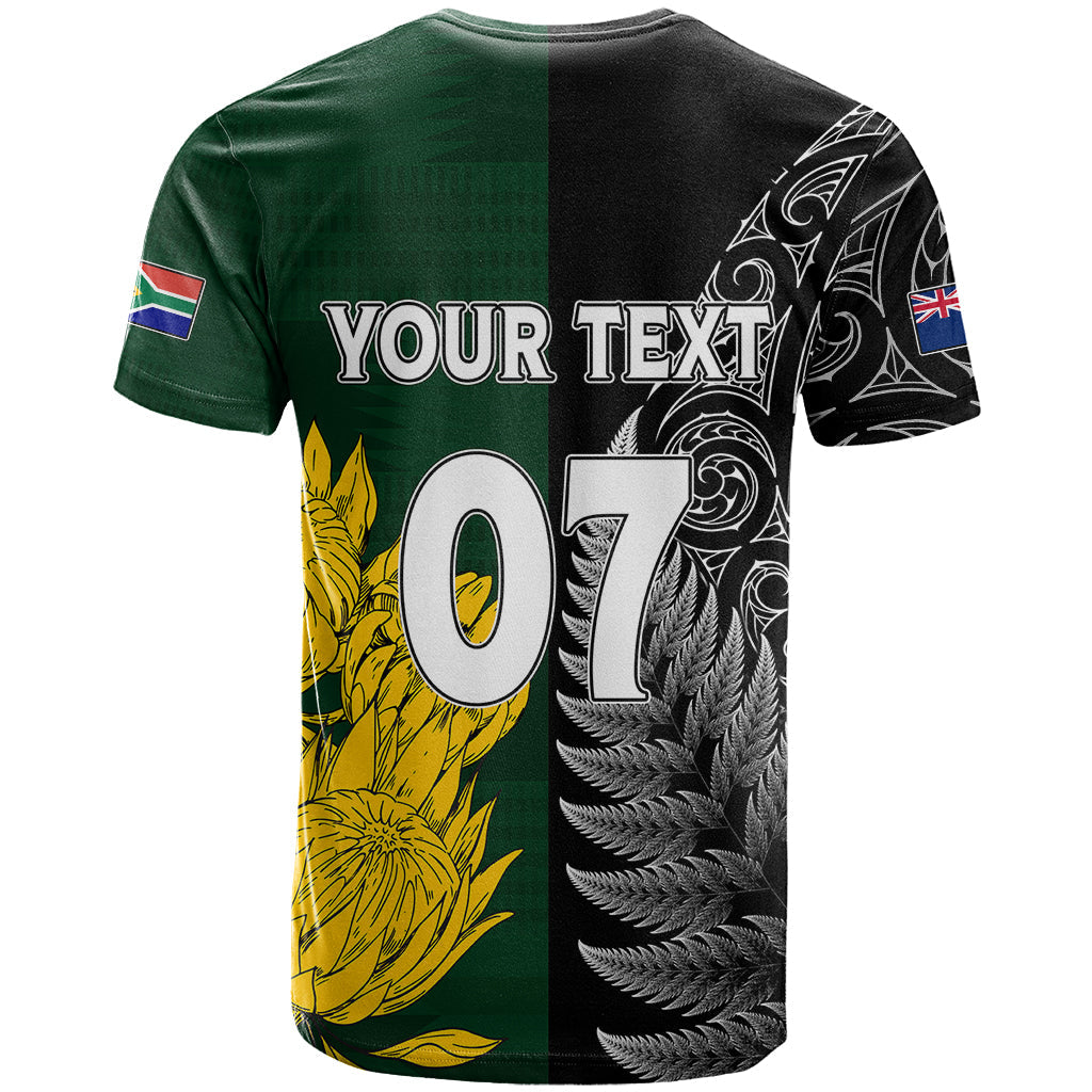 Personalised New Zealand Mix South Africa Rugby T-Shirt Protea Vs. Silver Ferns Graphic Tee