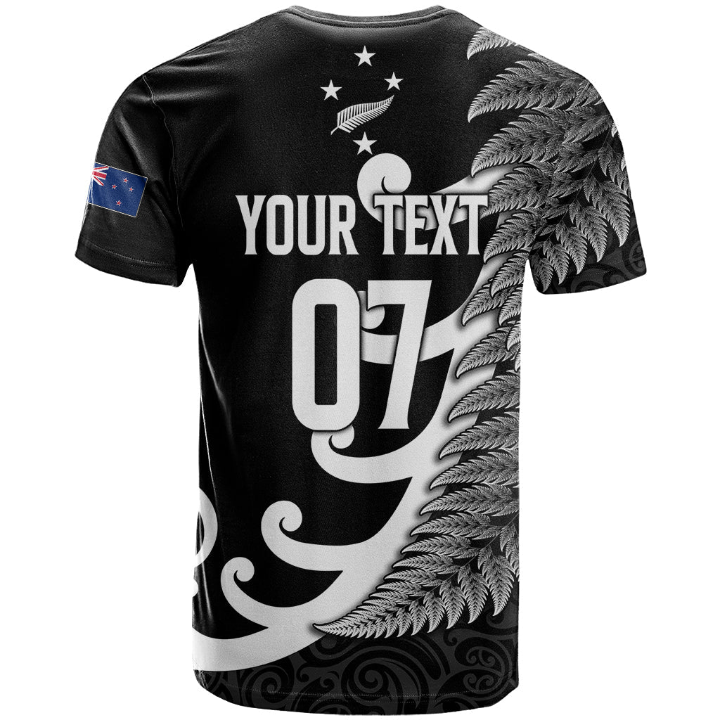 Personalised New Zealand Rugby T-Shirt Aotearoa Silver Fern Koru Maori Style Graphic Tee
