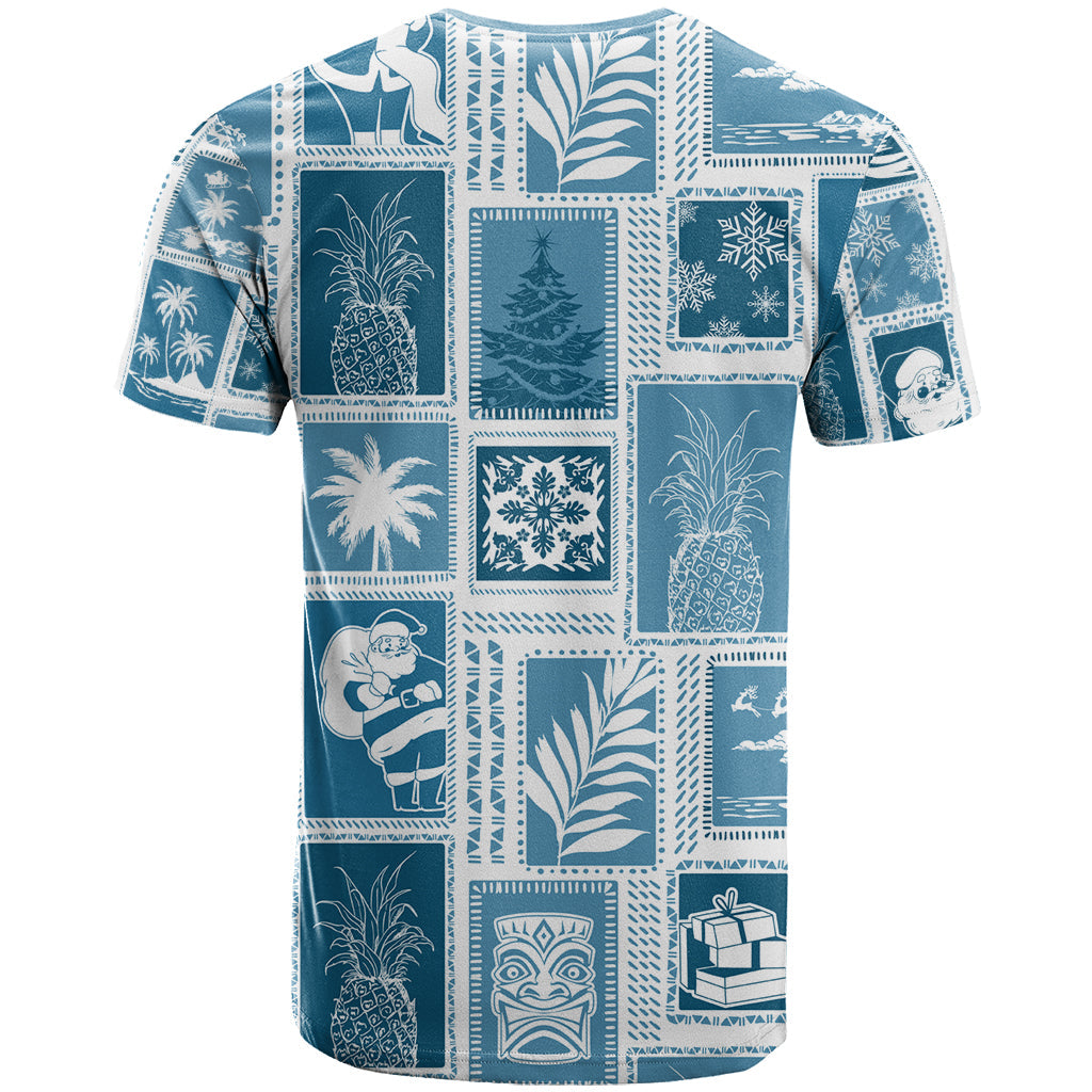 Hawaii Christmas Retro Patchwork T-Shirt Aquamarine Graphic Tee