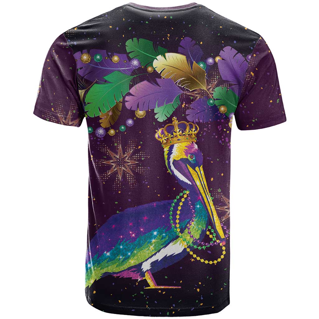 Faux Glitter Funny Mardi Gras Pelican T-Shirt Party Vibes Graphic Tee