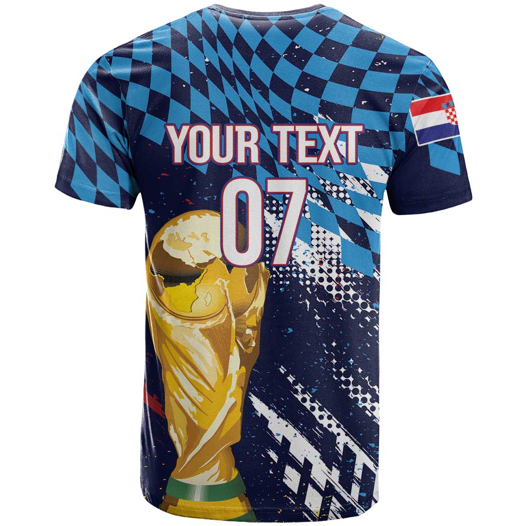Croatia Football Custom WC2026 Blue T-Shirt Hrvatska Grunge Checkerboard Graphic Tee