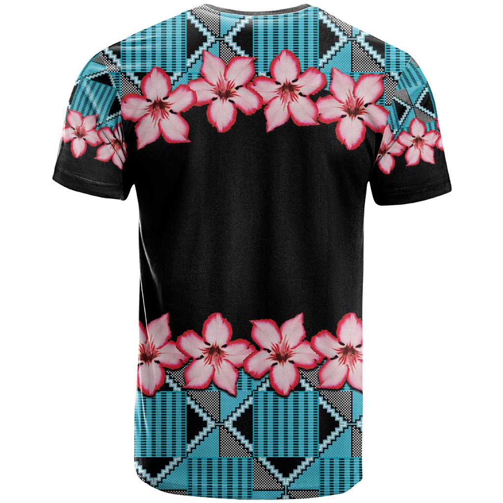 African Adenium Multiflorum Flowers T-Shirt with Kente Style Graphic Tee