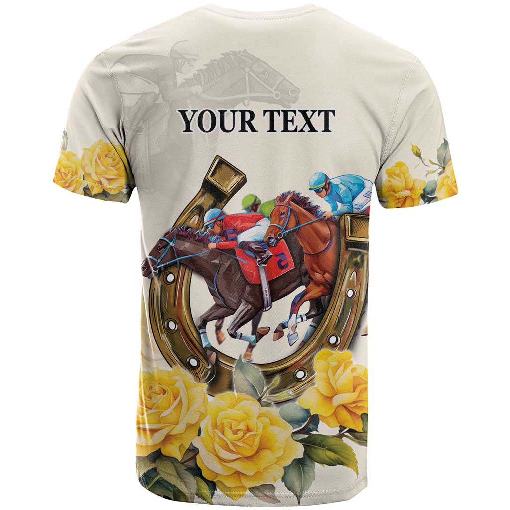 Melbourne Horse Racing Personalised T-Shirt Australian Horse With Yellow Roses Graphic Tee
