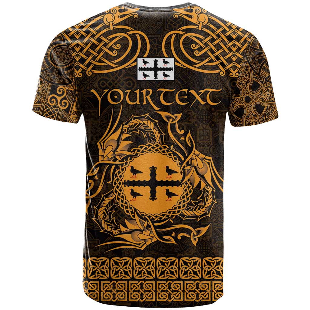 Personalized Flintshire Sir y Fflint T-Shirt Gold Four Choughs Celtic-inspired Graphic Tee