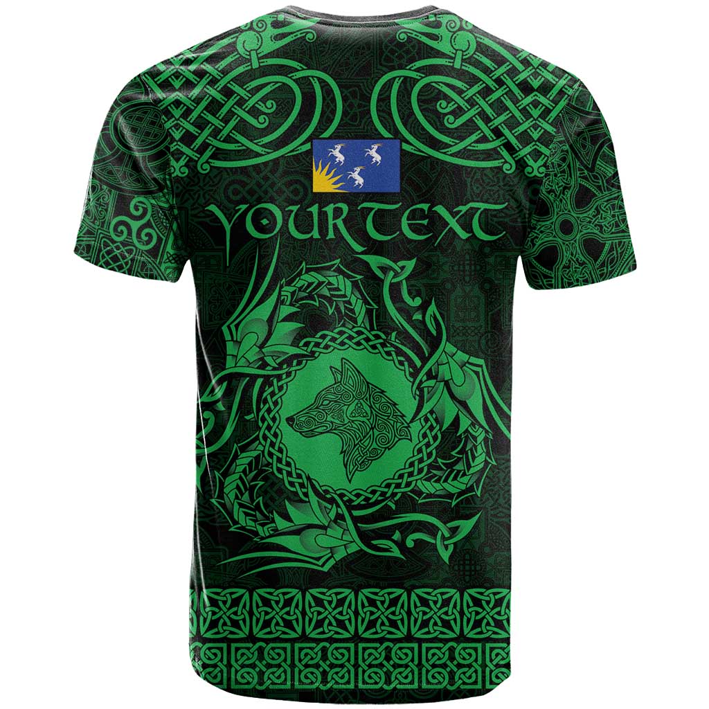 Personalized Merionethshire Meirionnydd T-Shirt Green Wolf Celtic-inspired Graphic Tee