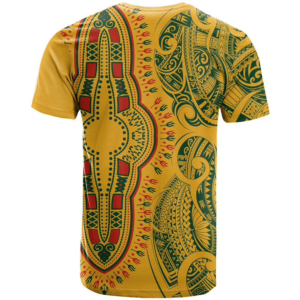 Africa Dashiki T-Shirt African Tribal Art Mixed Polynesian Tattoo Gold Color Unique Graphic Tee