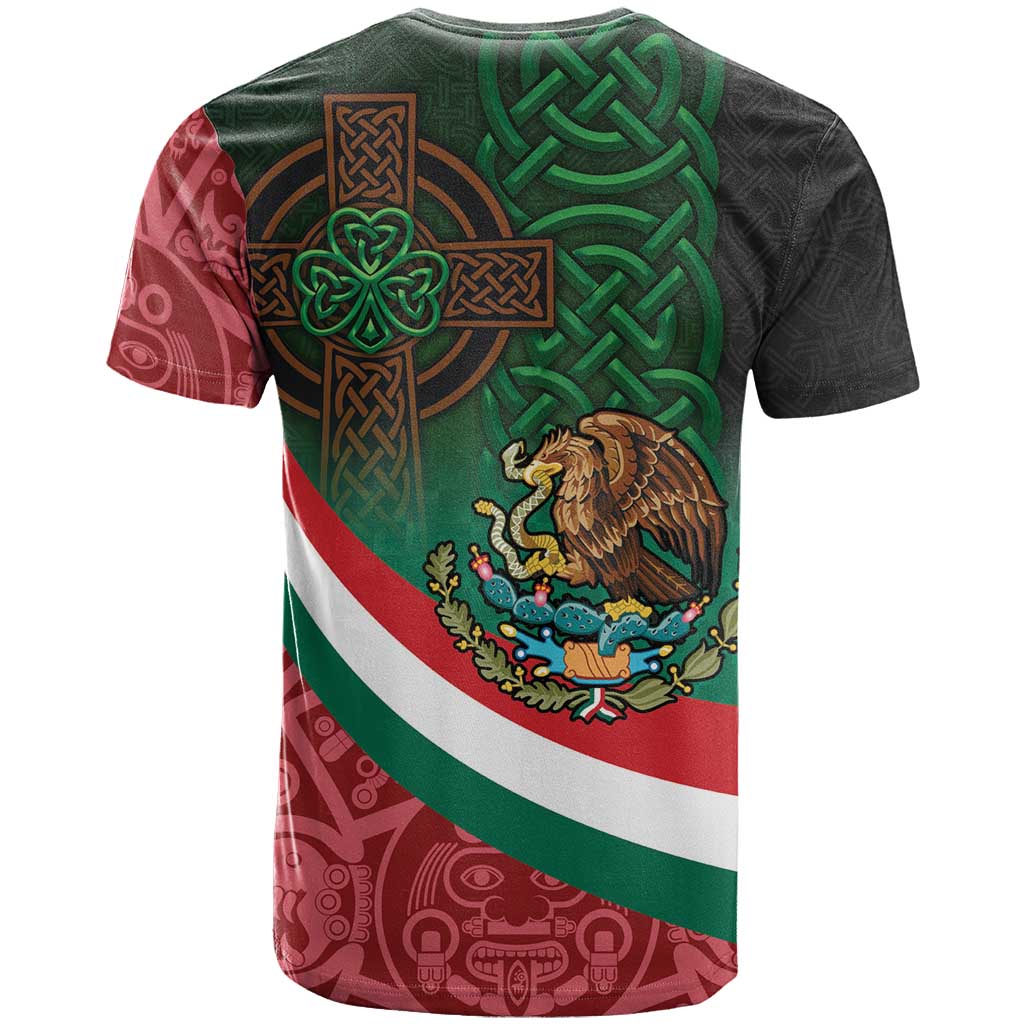 Mexico and Ireland Together T-Shirt Aztec Sun Mix Celtic Shamrock Graphic Tee