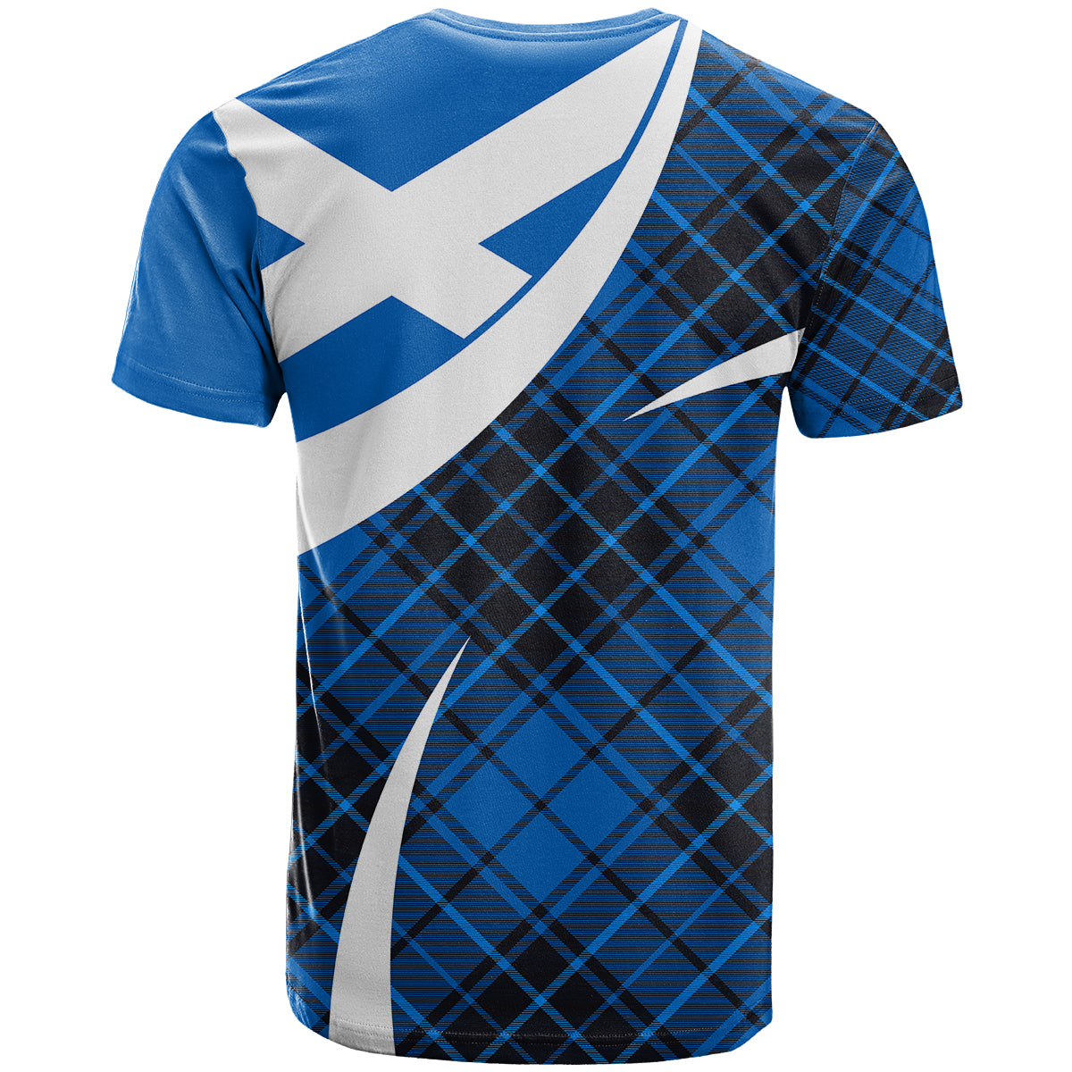Scottish Alba Flag T-Shirt Scottish Colourful Tartan Blue Version Graphic Tee
