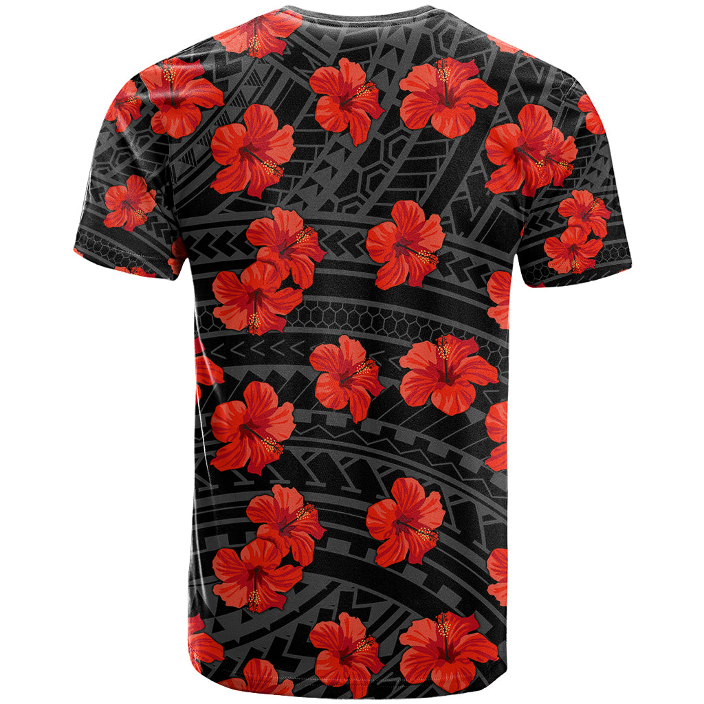 Polynesian Hawaii Style With Hibiscus T-Shirt Black Graphic Tee