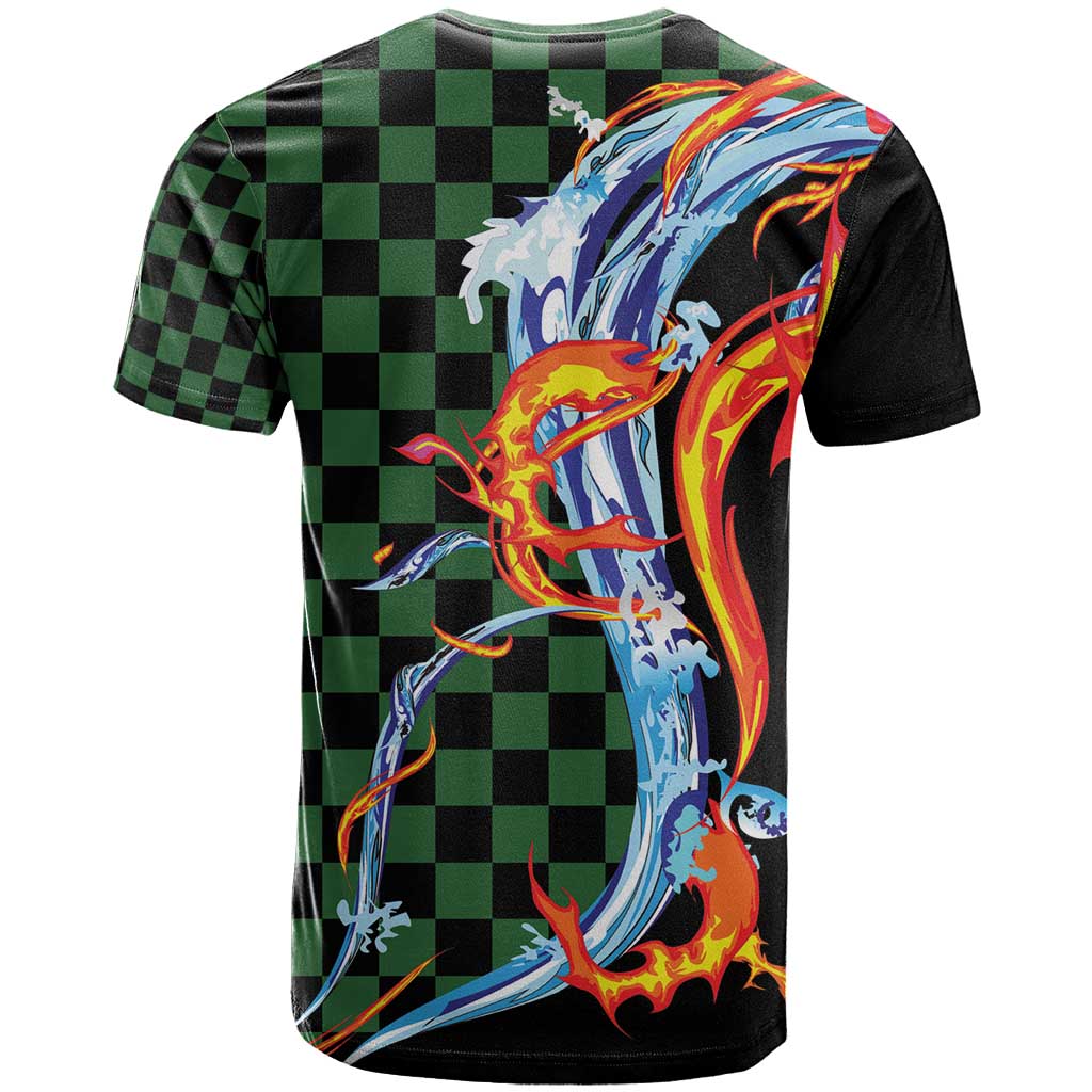 Japanese Asanoha Pattern T-Shirt Sun Flame Slayer Dragon Hinokami Kagura Spirit Graphic Tee