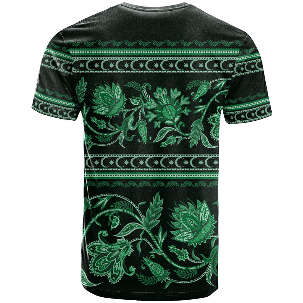 Azerbaijan T-Shirt Traditional Pattern Ornament With Flowers Buta Green Graphic Tee