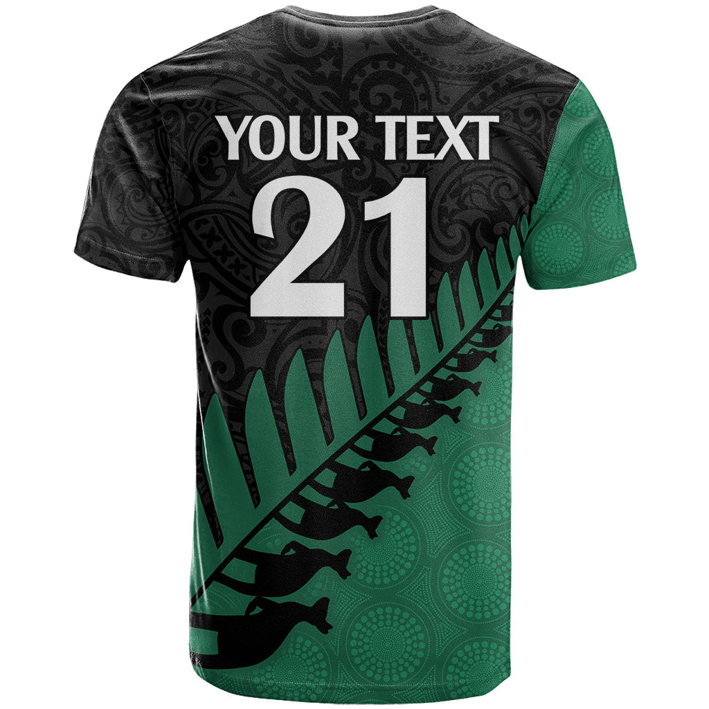 Custom Australia Wallabies and Aotearoa Rugby T-Shirt Kangaroo Black Fern Maori Green Vibe Graphic Tee