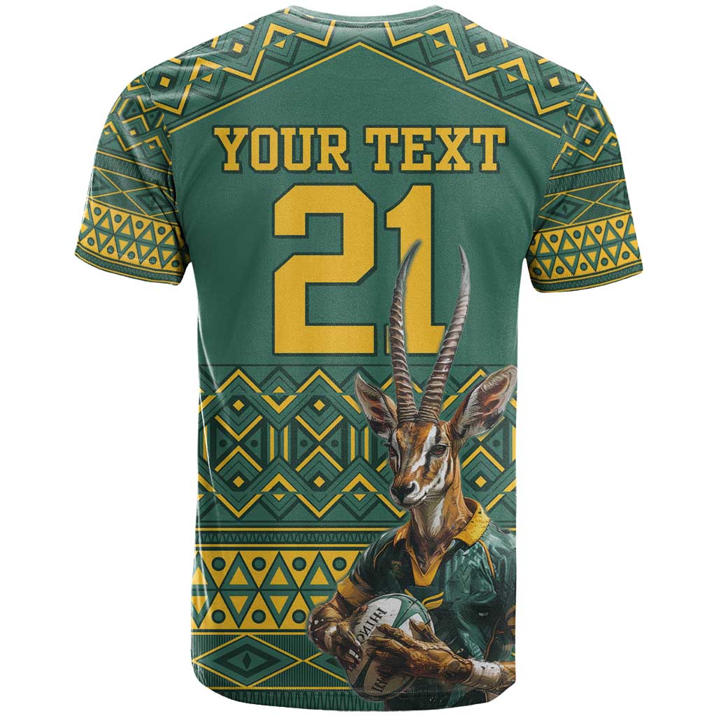 Custom South Africa Rugby Bokke Mascot T-Shirt With Flag Style Graphic Tee