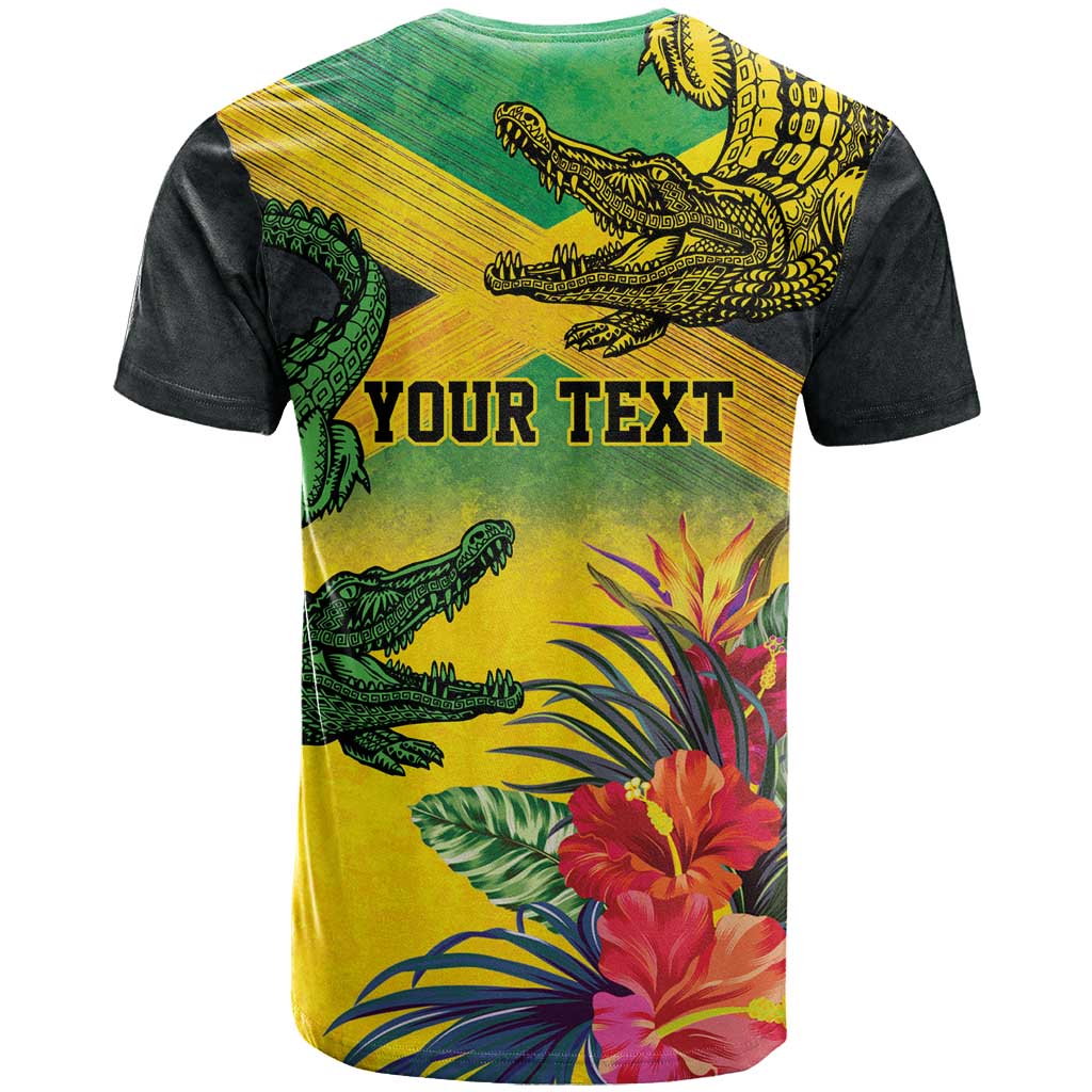 Personalized Jamaica Crocodile T-Shirt Tropical Flowers Grunge Flag Graphic Tee