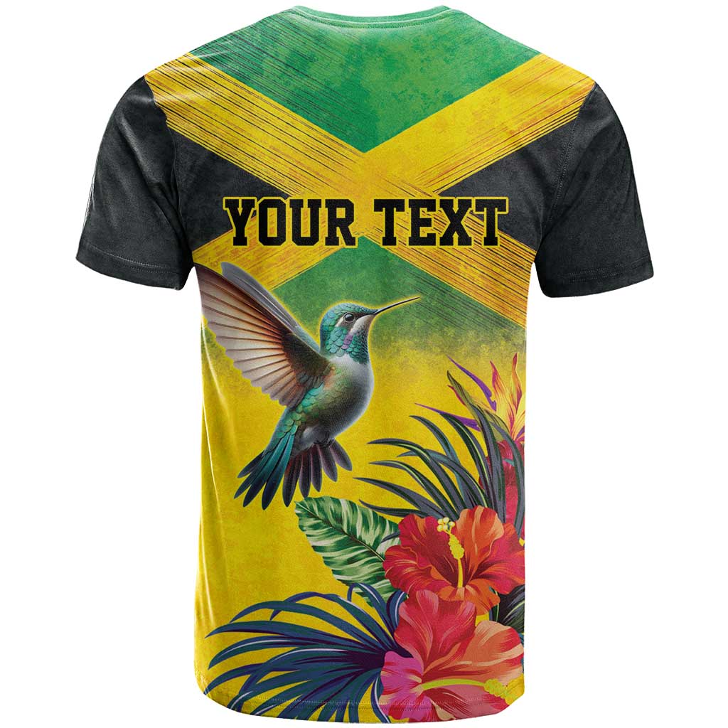 Personalized Jamaica Hummingbird T-Shirt Tropical Flowers Grunge Flag Graphic Tee