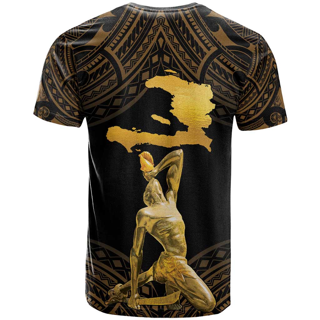 Haitian Negre Marron 1804 T-Shirt Gold Polynesian Pattern Graphic Tee