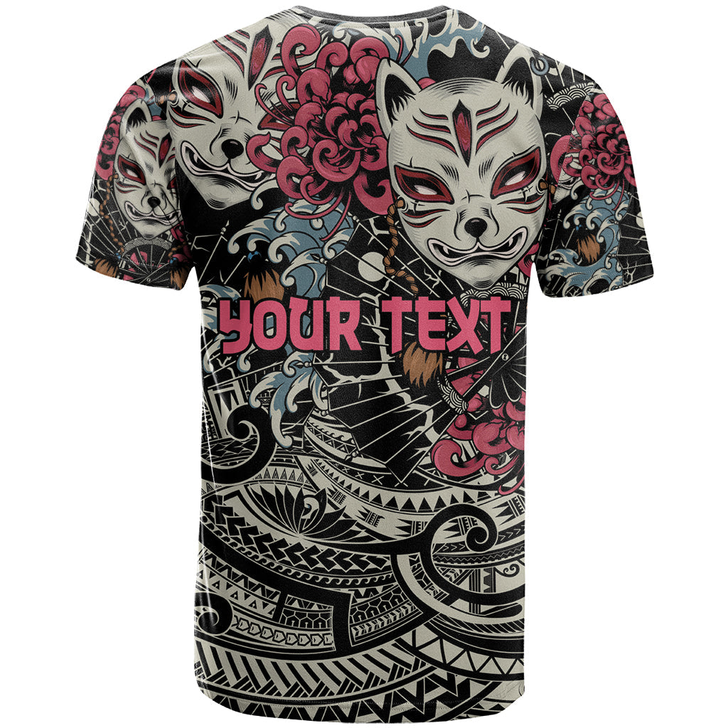 Personalized Japanese Kitsune Mask T-Shirt With Polynesian Arty Style Graphic Tee