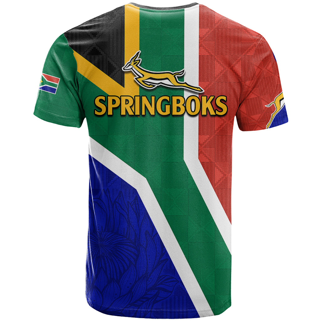 South Africa Springboks T-Shirt with Kente Pattern and South African Flag Graphic Tee