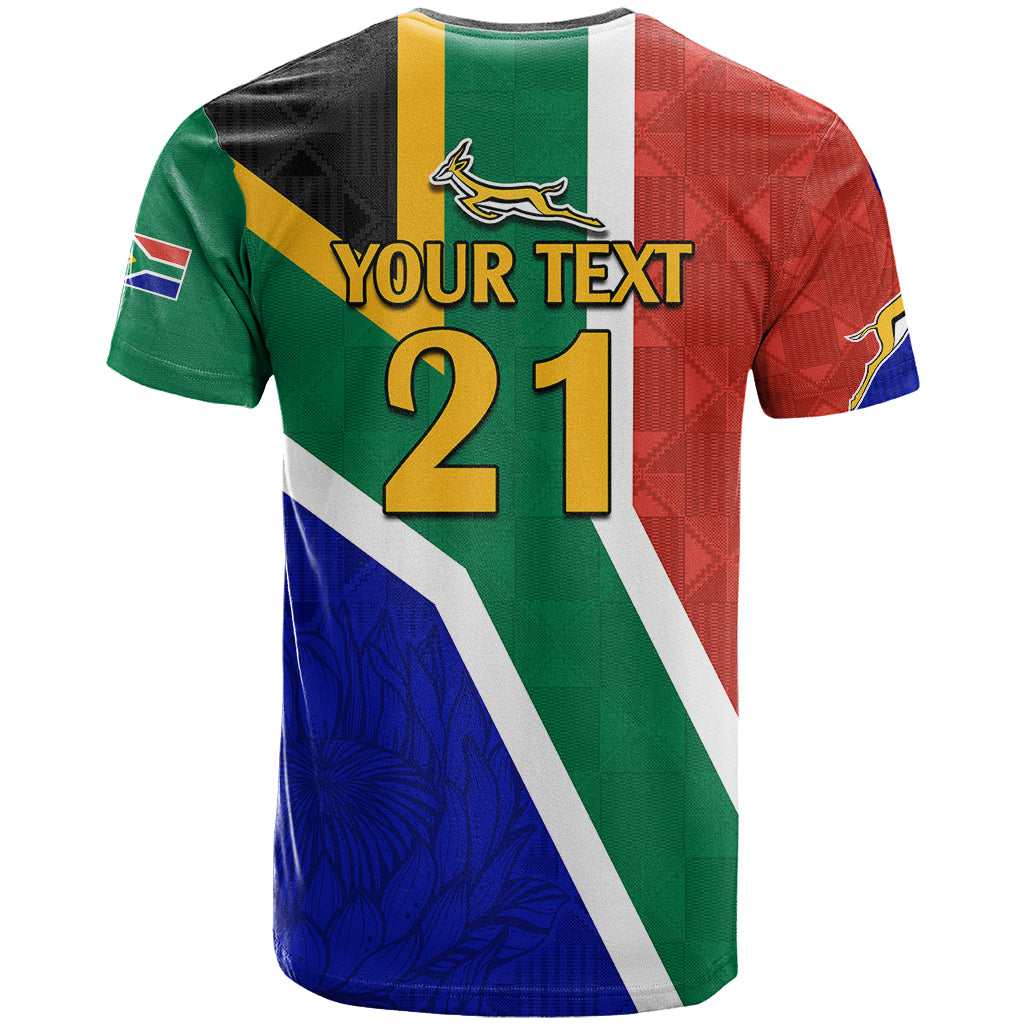 Custom South Africa Springboks T-Shirt with Kente Pattern and South African Flag Graphic Tee