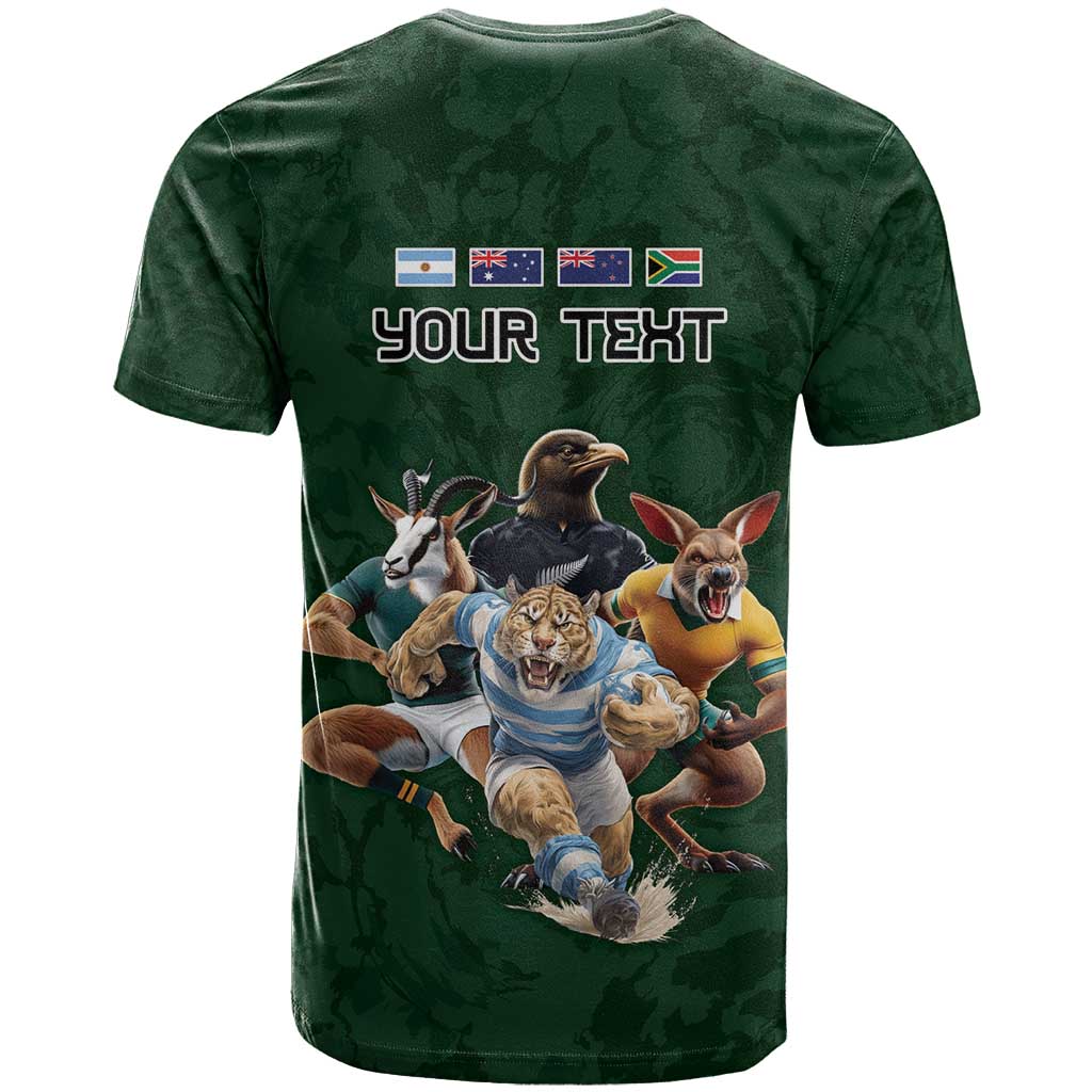 Custom Rugby Southern Hemisphere T-Shirt Argentina AUNZ South Africa Mascot Green Graphic Tee