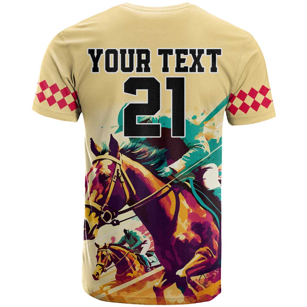 Personalised Kentucky Horse Racing T-Shirt 151st Anniversary Sporting Art Gold Version Graphic Tee