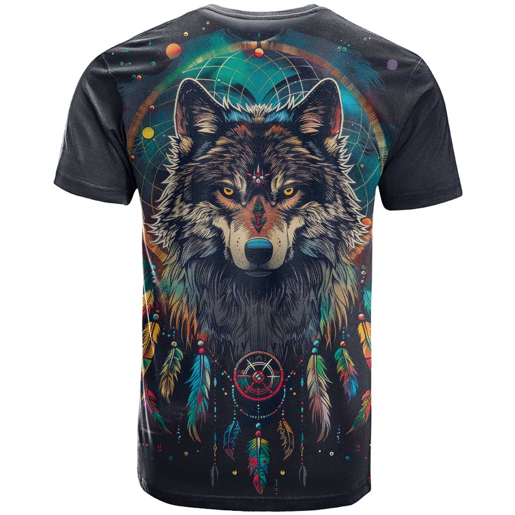 Native American Wolves T-Shirt with Dream Catchers Feathers Graphic Tee