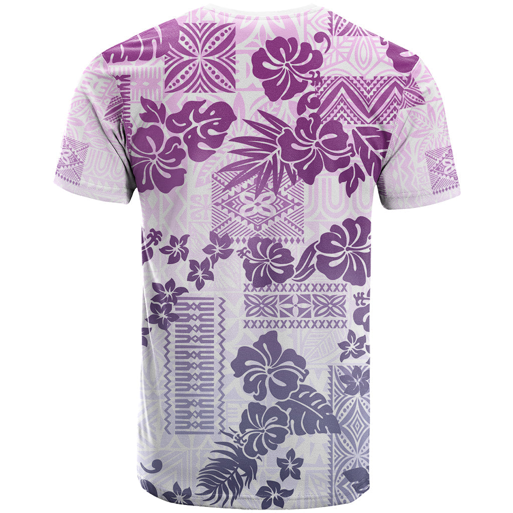 Vintage Hawaii T-Shirt Hibiscus Tapa Tribal With Hawaiian Quilt Pattern Violet Graphic Tee