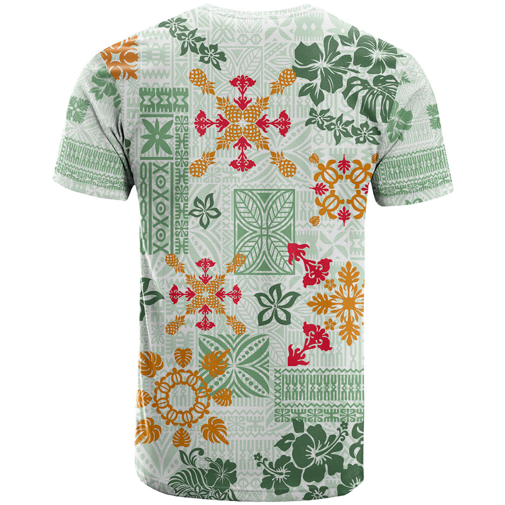 Hawaii Tapa Tribal T-Shirt With Hawaiian Quilt Pattern Green Graphic Tee