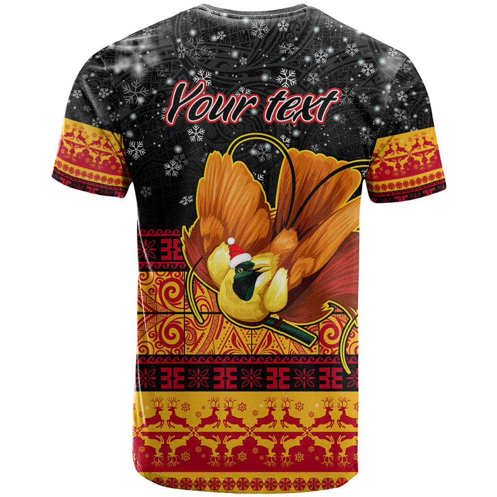 Personalised PNG Hamamas Krismas T-Shirt Papua New Guinea Bird Of Paradise Merry Christmas Black Style Graphic Tee