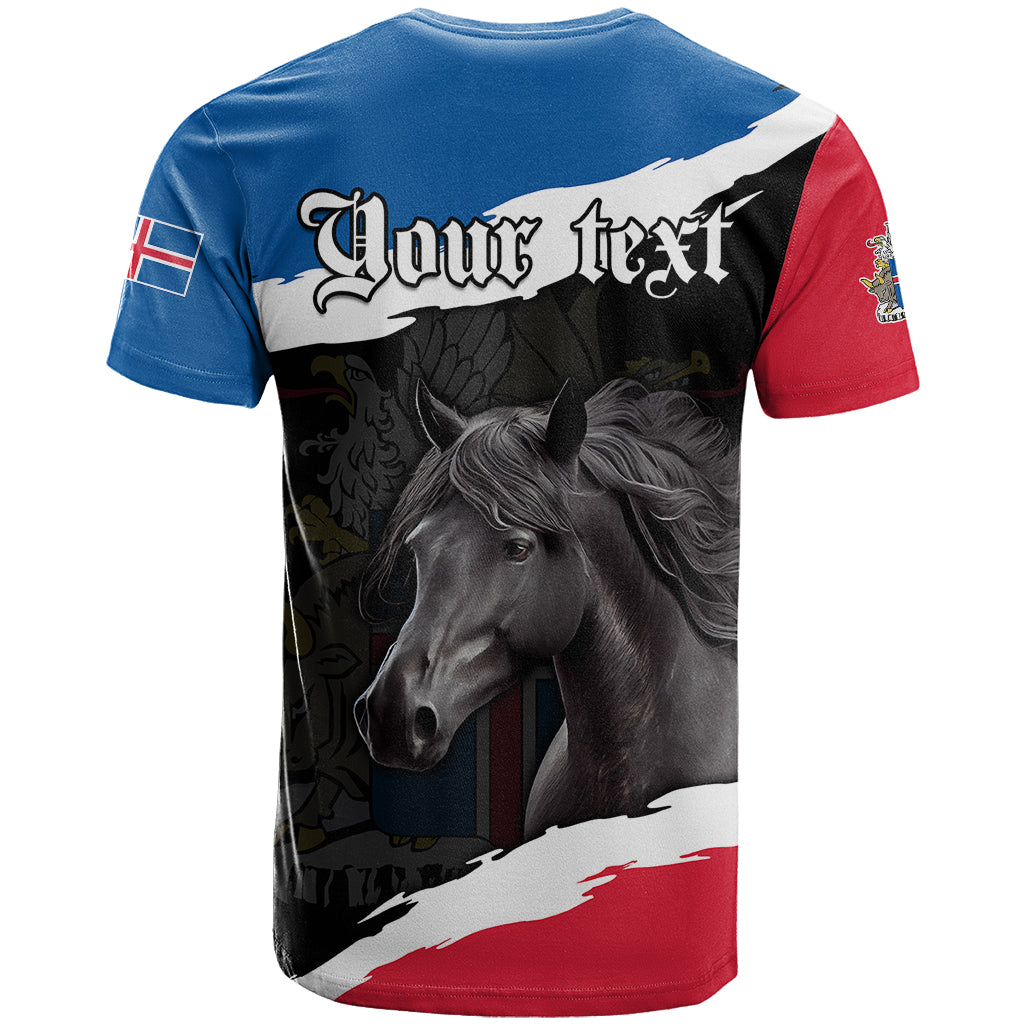 Personalised Icelandic Horse T-Shirt Icelandic Coat of Arm - Black Graphic Tee
