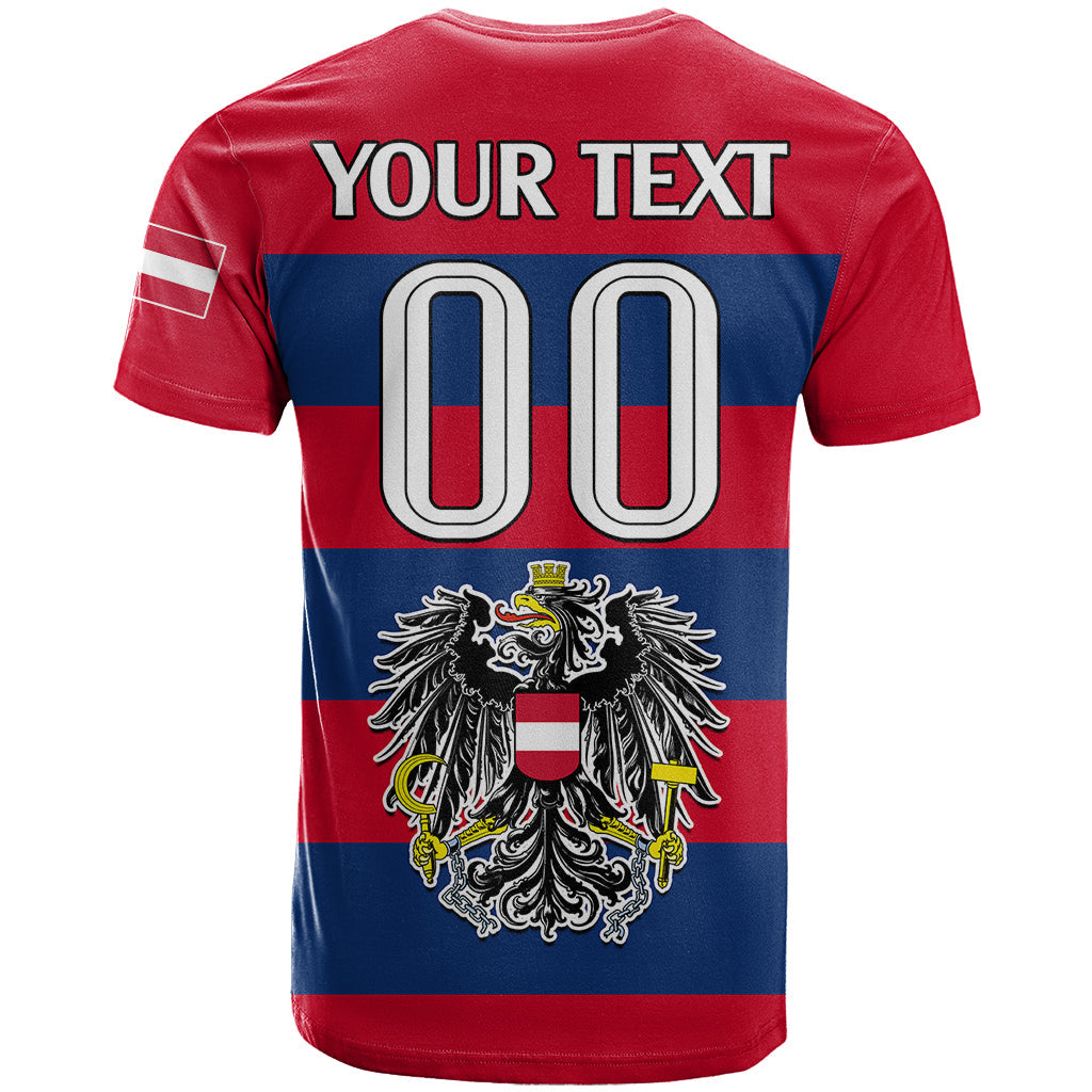 Custom Text And Number Austria T-Shirt Austrian Coat Of Arms Minimalist Red Style Graphic Tee