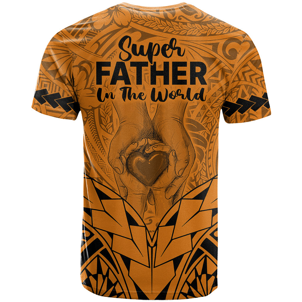Polynesian Father's Day Gift For Dad T-Shirt Super Father In The World - Gold Polynesian Pattern Graphic Tee