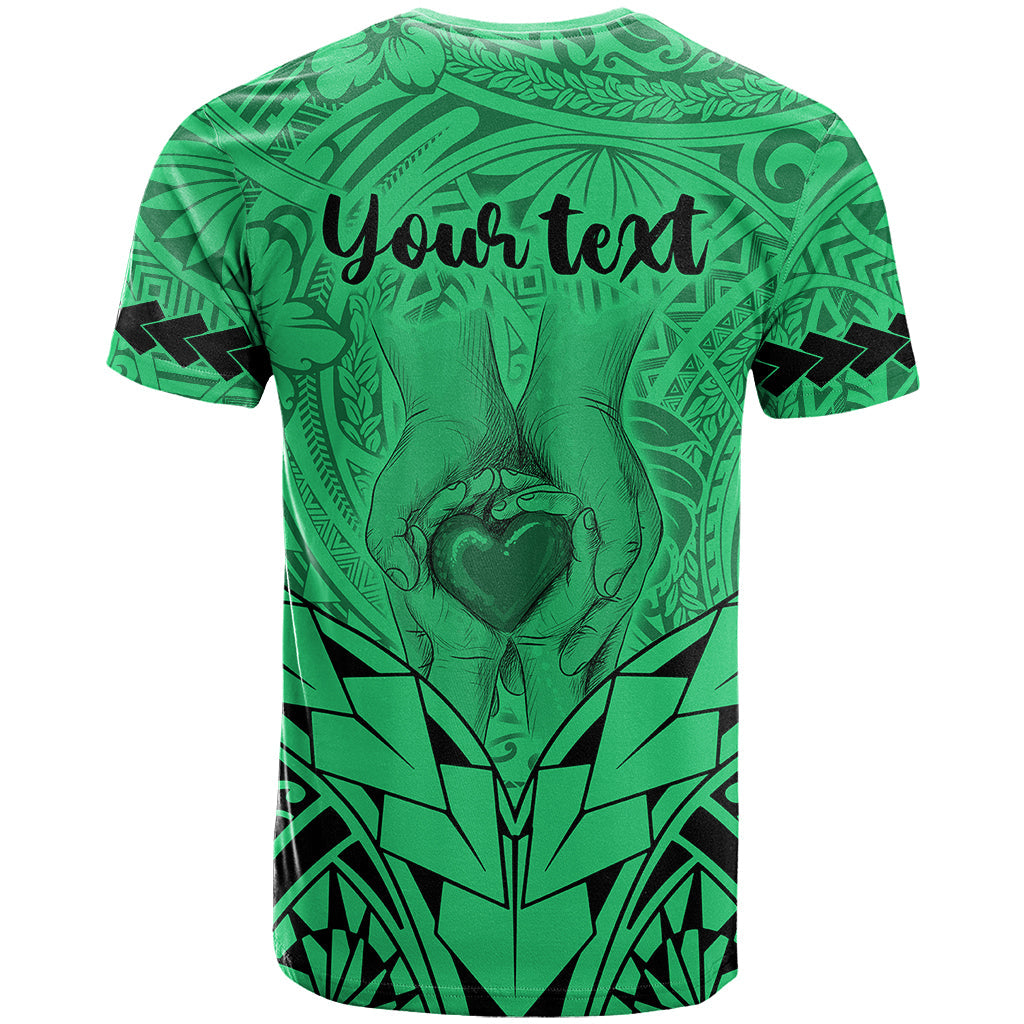 Personalised Polynesian Father's Day Gift For Dad T-Shirt Super Father In The World - Green Polynesian Pattern Graphic Tee