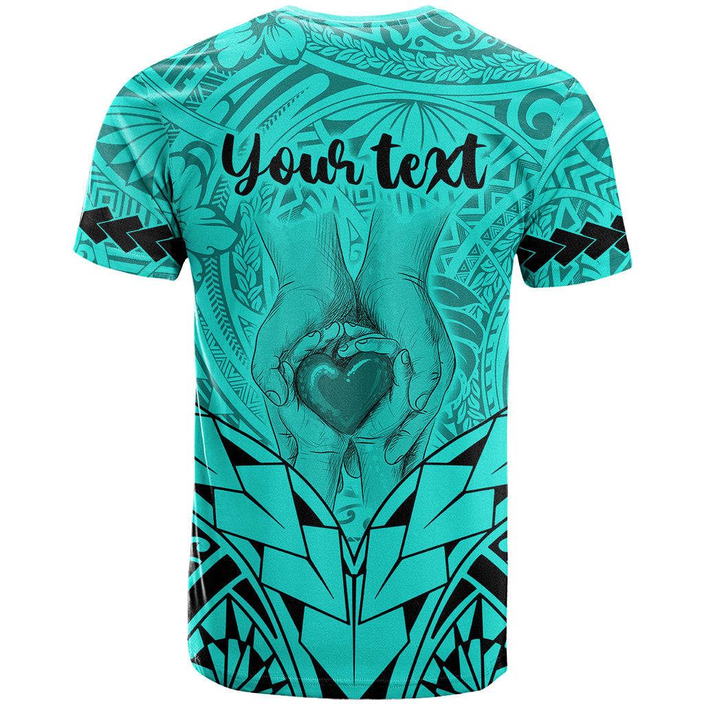 Personalised Polynesian Father's Day Gift For Dad T-Shirt Super Father In The World - Turquoise Polynesian Pattern Graphic Tee