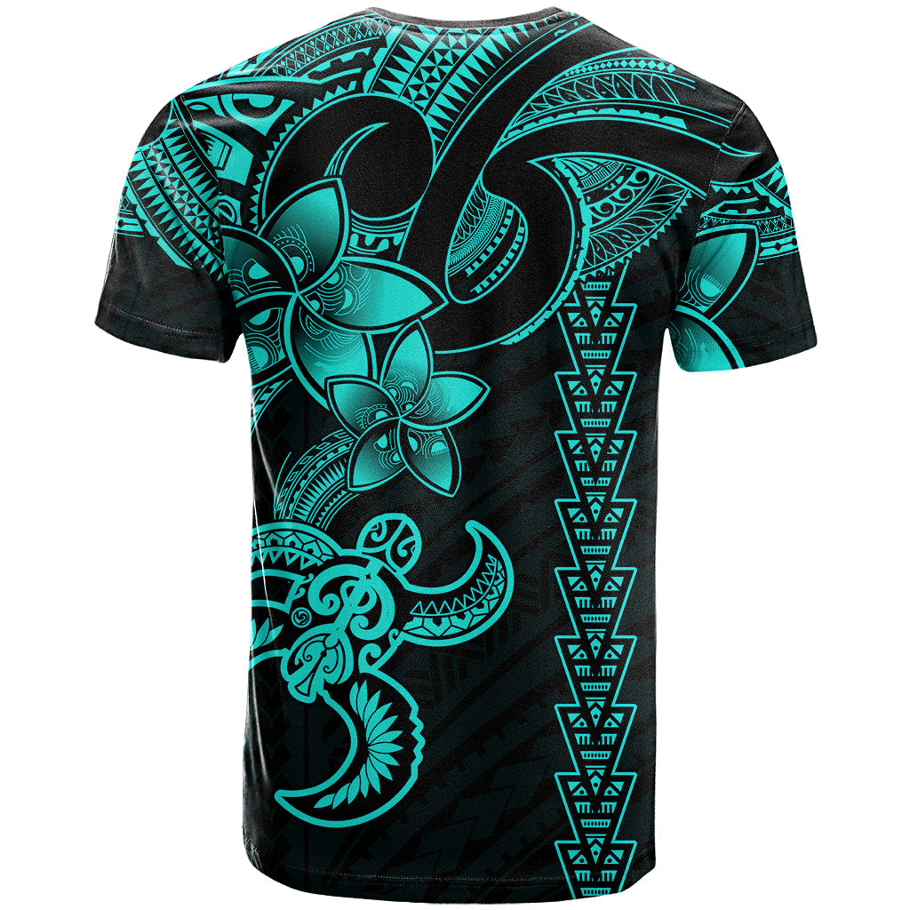 Hawaiian Tribal T-Shirt Polynesian Kakau Turtle - Aqua Graphic Tee