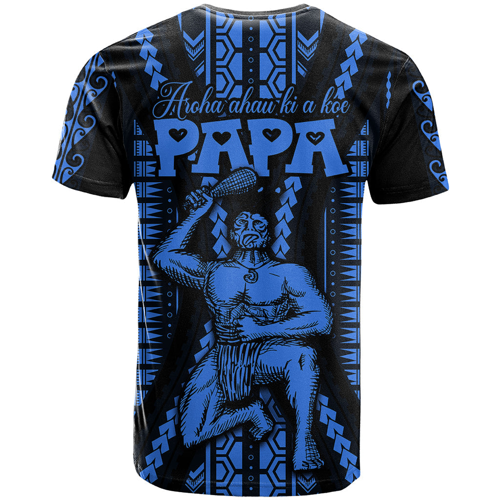 Personalised Aotearoa Father's Day Gift For Dad T-Shirt Aroha Ahau Ki A Koe Papa - Blue Maori Style Pattern Graphic Tee