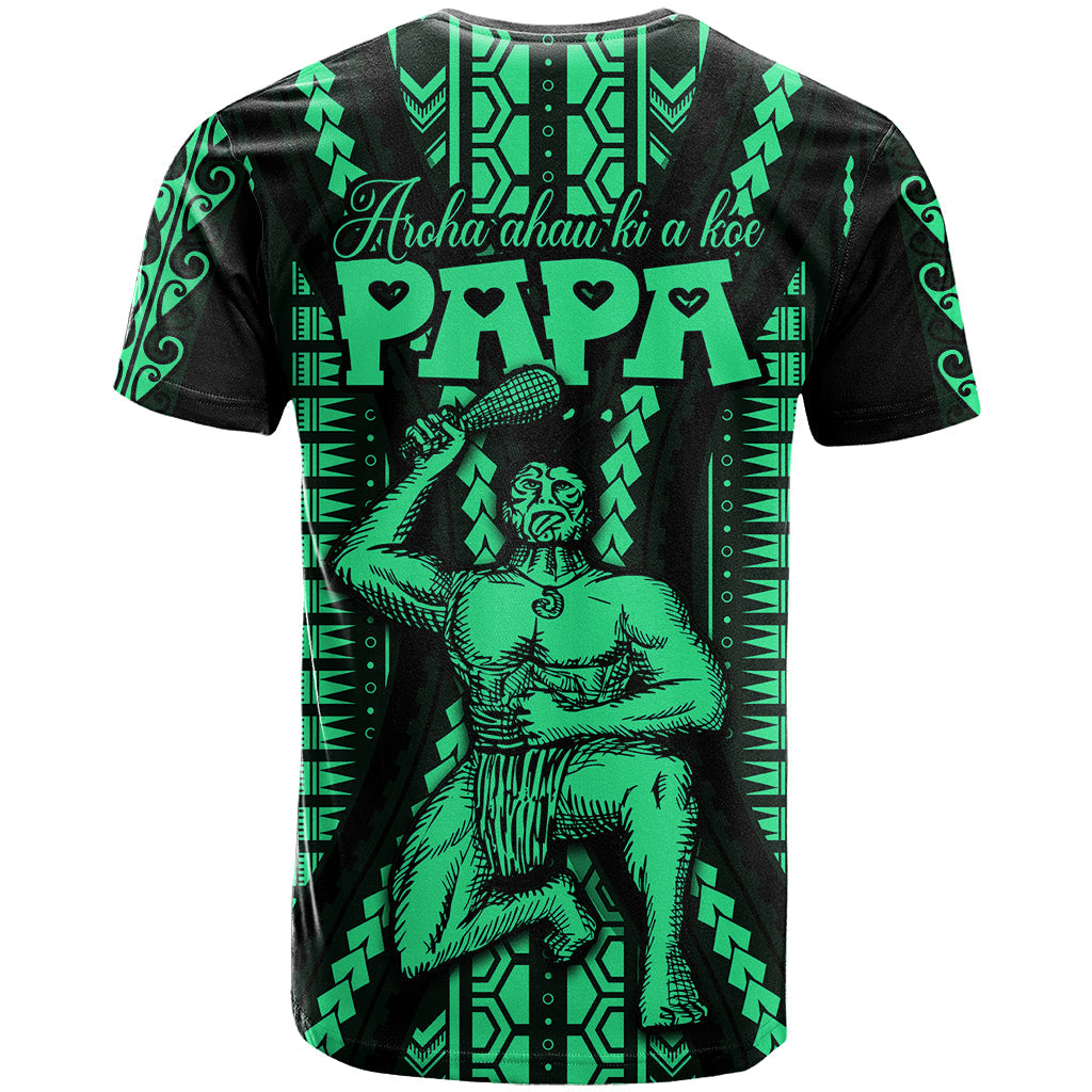 Custom Maori Fathers Day New Zealand T-Shirt Aroha Ahau Ki A Koe Papa - Green Graphic Tee